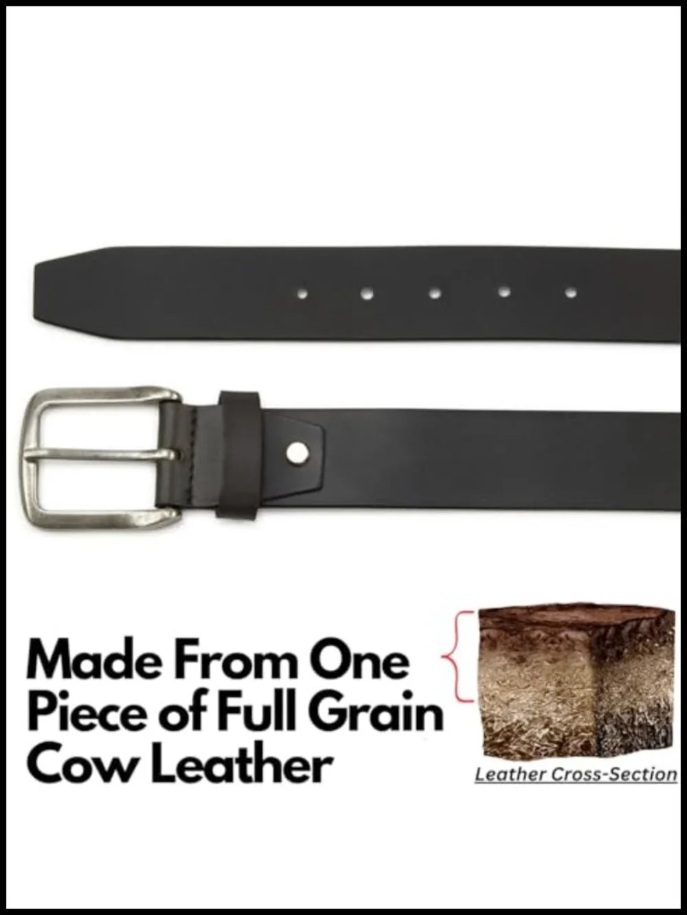 Men's Full Grain Leather Belt Vintage Cowboy Style Handmade Western Buckle